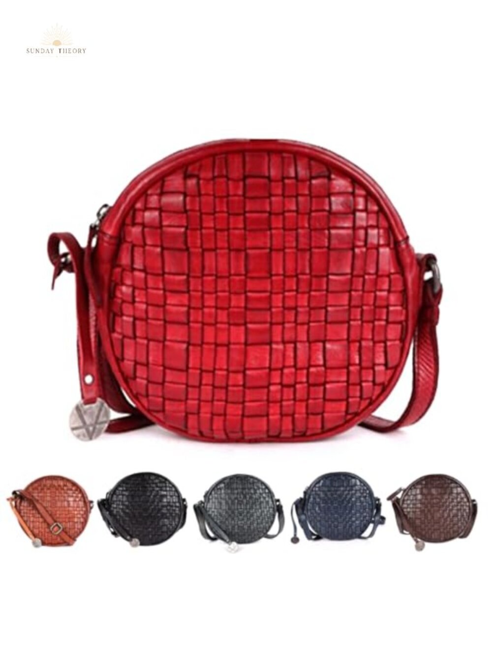 Genuine Leather Round Crossbody Bag Sling for Women Adjustable Strap